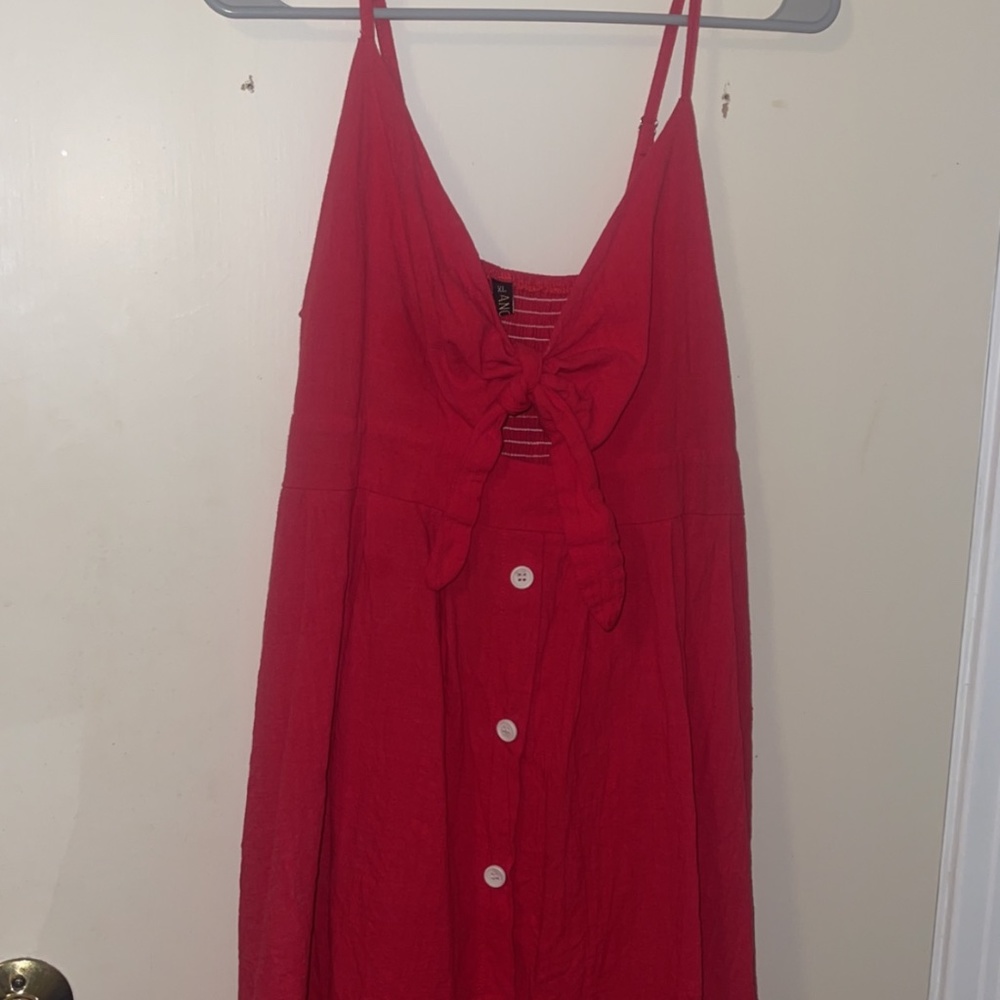 Red bow button up dress